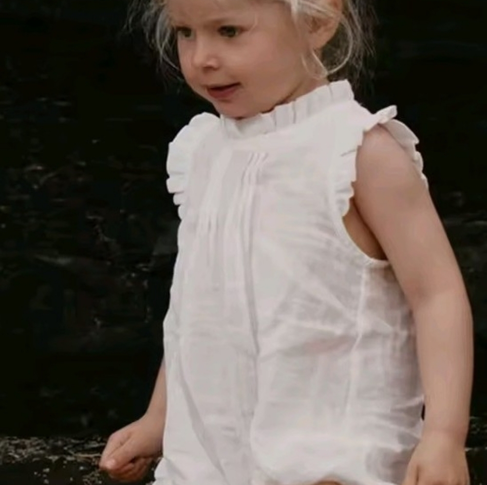 White Ruffled Kids Romper